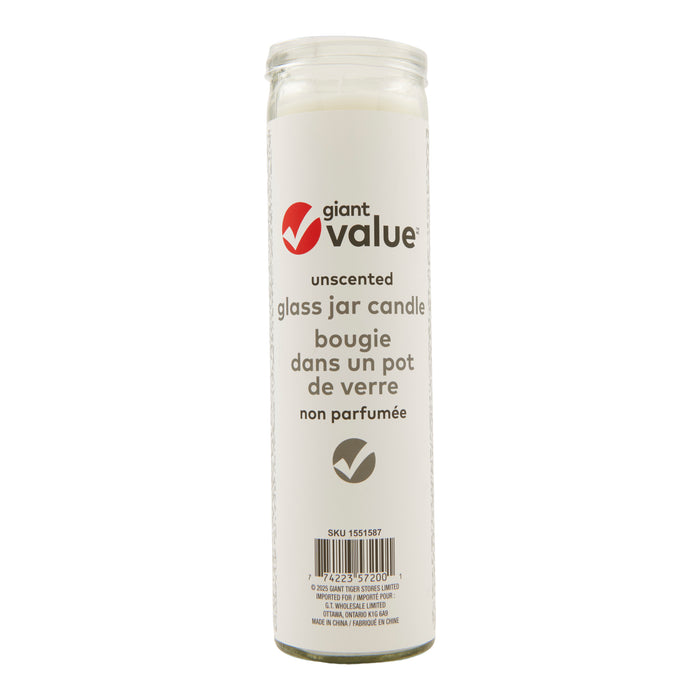 Chandelle dans un grand pot en verre Giant Value, non parfumée, blanche, 2 po x 8 po 