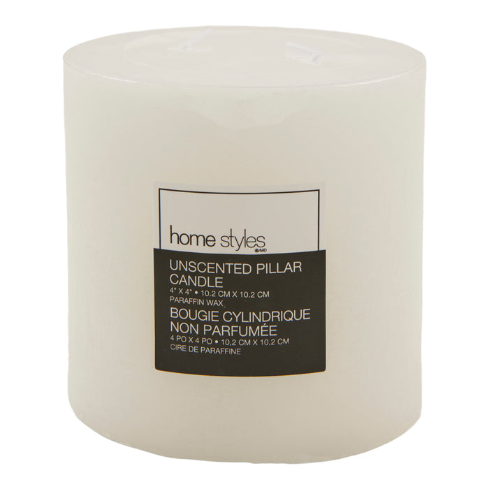 HomeStyles Pillar Candle, Unscented, White, 4-in x 4-in.