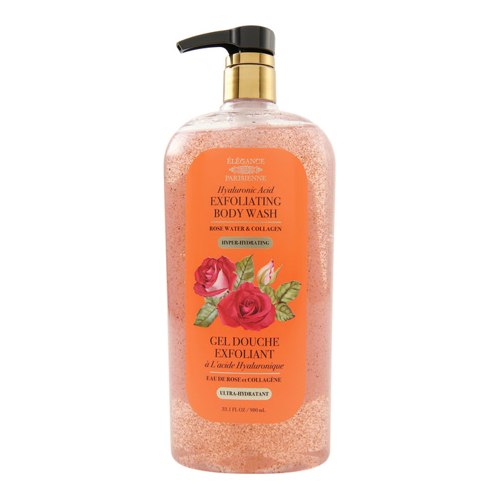 Exfoliating Body Wash, Rose + Collagen, 980 ml