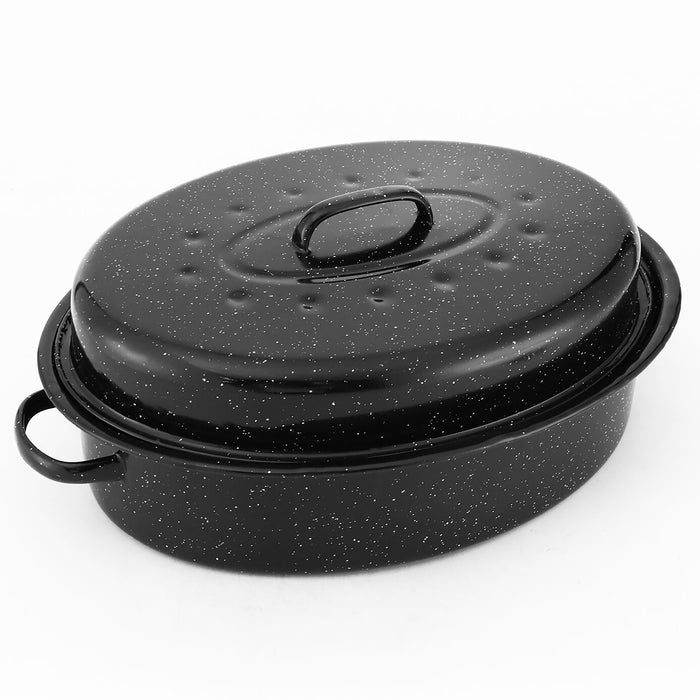 Plat à rôtir émaillé avec couvercle, 16,5 po x 12,5 po x 7 po