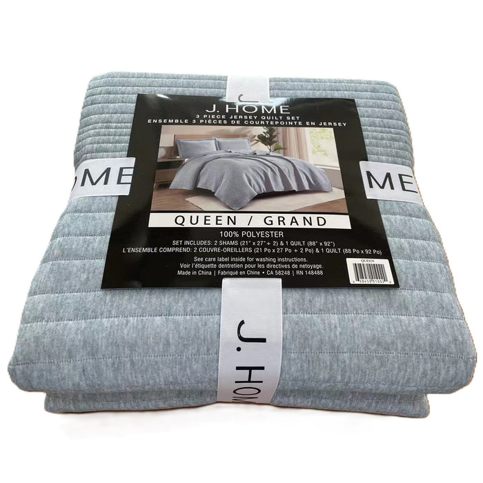 Ens. édredon en jersey pour grand lit, bleu – 3 pièces