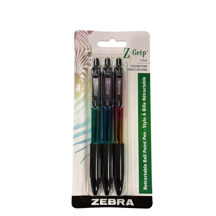 Zebra Z-Grip Metallic Retractable Ballpoint, 3 Pack