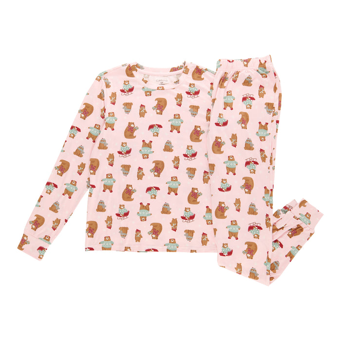 Carisma Women's Long Sleeve Teddy Bear Family PJ Set, 2-Piece