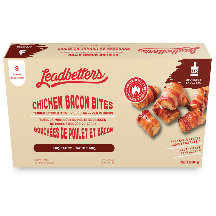 Bouchées de poulet au bacon Leadbetters, Sauce BBQ, 280 g