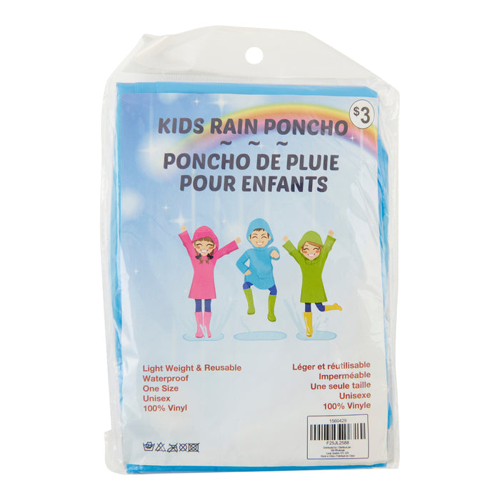 Kids' Hooded Rain Poncho, Assorted