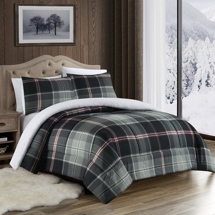 Ensemble douillette en sherpa et à carreaux imprimés, très grand lit