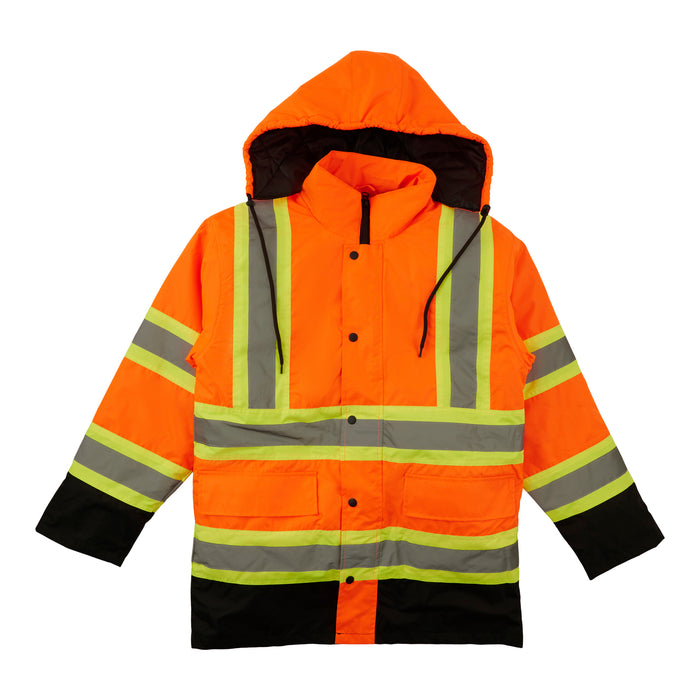 Manteau d'hiver de travail avec bandes réfléchissantes haute visibilité 4 en 1 Tradesmax Pro pour hommes, orange