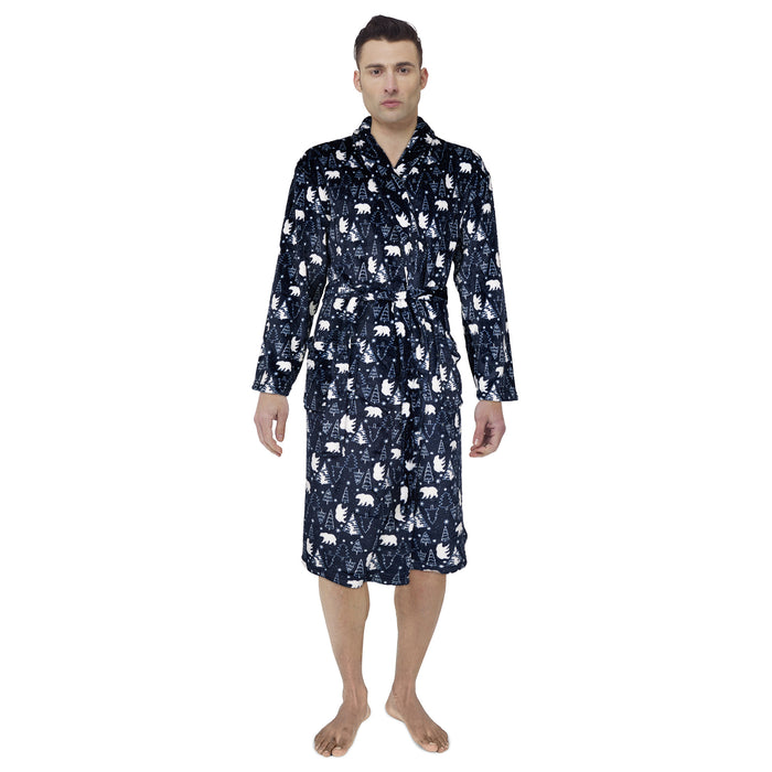 Chemise de nuit pelucheuse imprimée à manches longues pour hommes