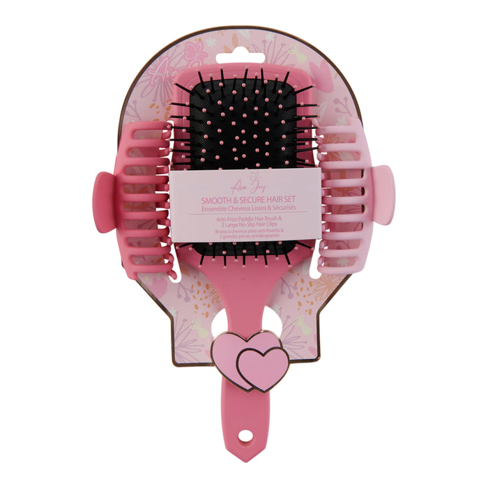 Ava Joy Hair Brush with Hair Clips Set, 3-Piece
