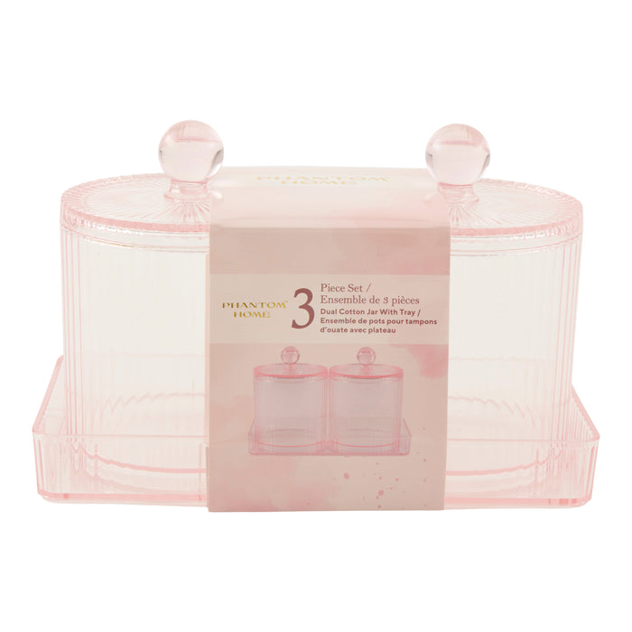 Dual Cotton Pad Jars With Tray, 3 Piece