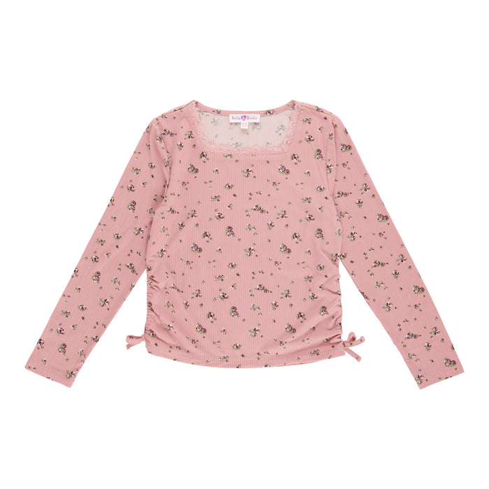Haut côtelé à manches longues et garniture en dentelle Pays nordique BELLA & BIRDIE pour filles