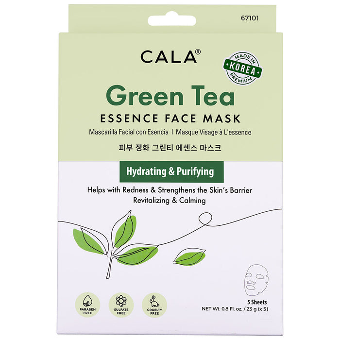 Masques faciaux avec essence de thé vert Cala, emb. de 5