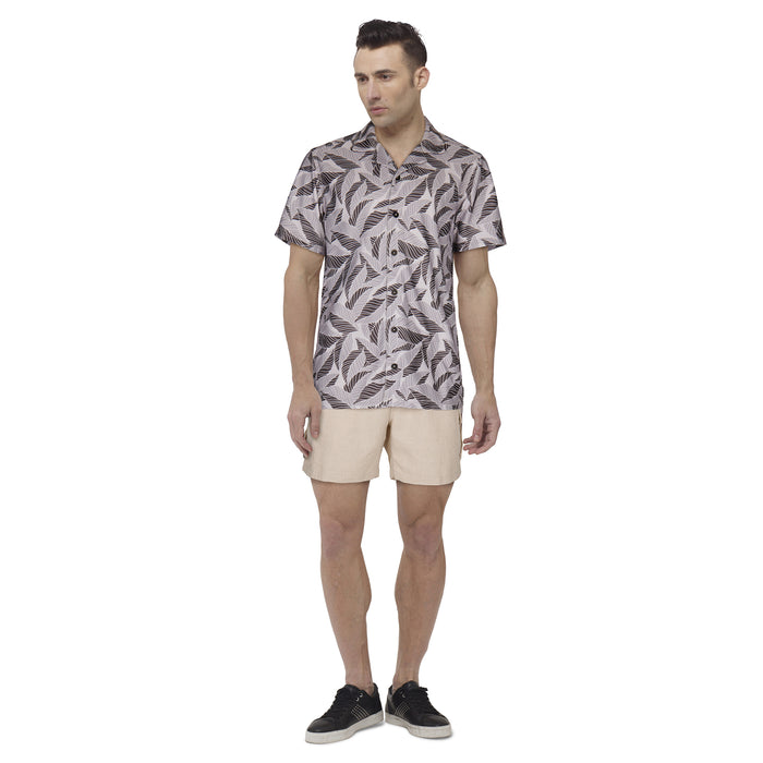 Men's Printed Knit Short Sleeve Collared Button-Up Shirt