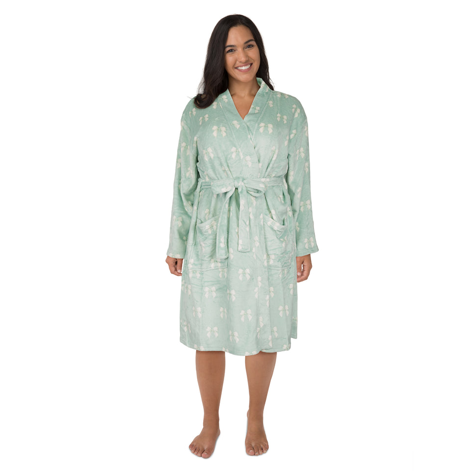 Peignoir Femme Longue Taille - Chaud Et Doux En Peluche - Imprimé Cœur - Idéal Pour L’hiver