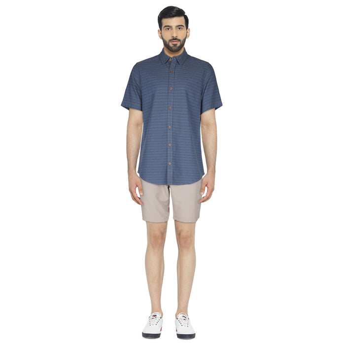 Chemise boutonnée à circulation d'air à rayures horizontales pour hommes