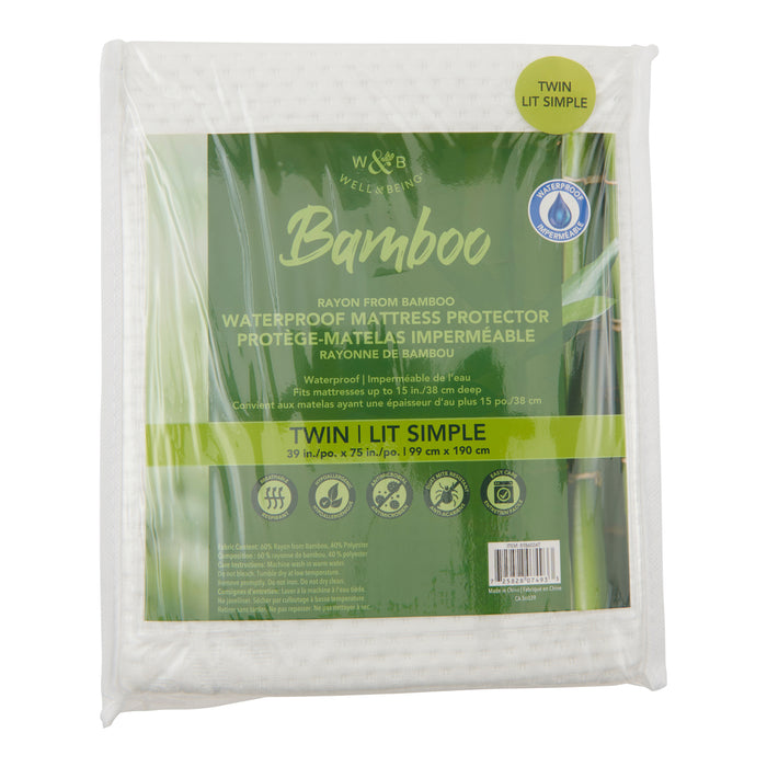 Couvre-matelas imperméable en bambou, lit une place