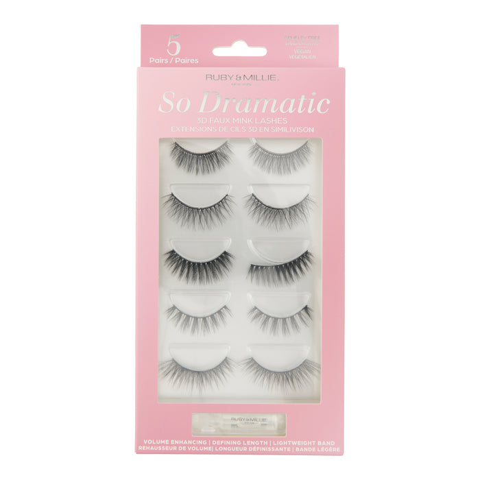 Ruby & Millie 3D Faux Mink Lashes with Glue, 5-Pairs