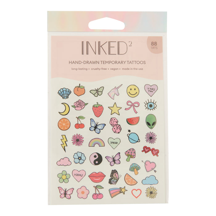 Inked2 Hand Drawn Temporary Tattoos, Nostalgia Tats, 88-Pack