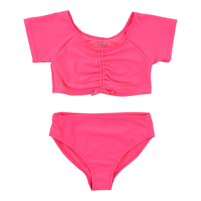 Maillot de bain froncé à manches courtes pour filles BELLA & BIRDIE, 2 pièces