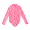 Girls' Long Sleeve Printed Rash Guard Zip-Up Swimsuit
