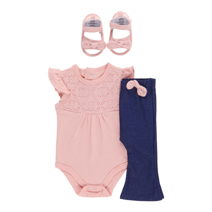 MONKEY BARS Infant Girls' Rainbow Fun Onesie Set with Shoes, 3-Piece, 0-9 Month