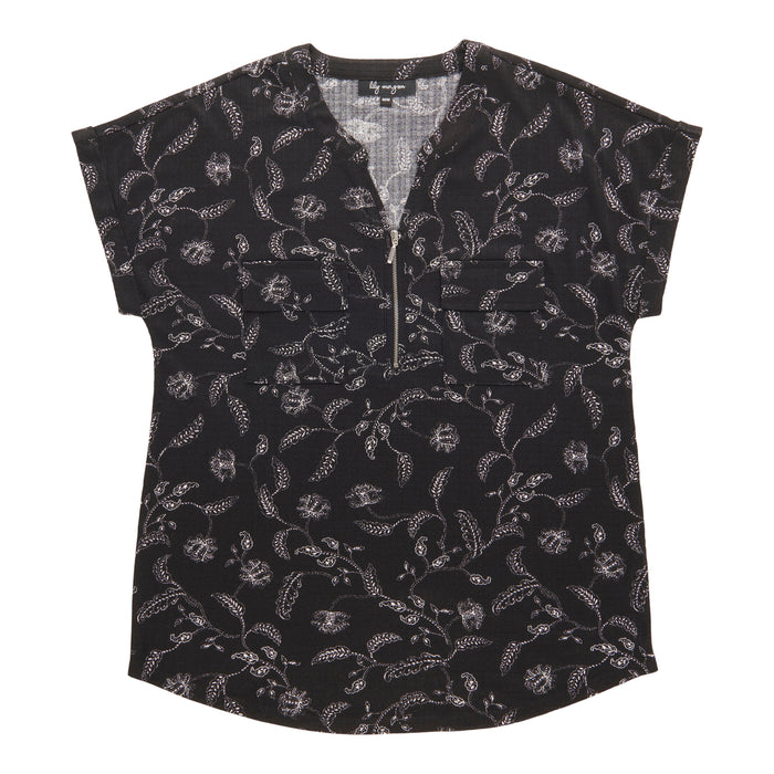 lily morgan Women's Printed Top with Front Zipper