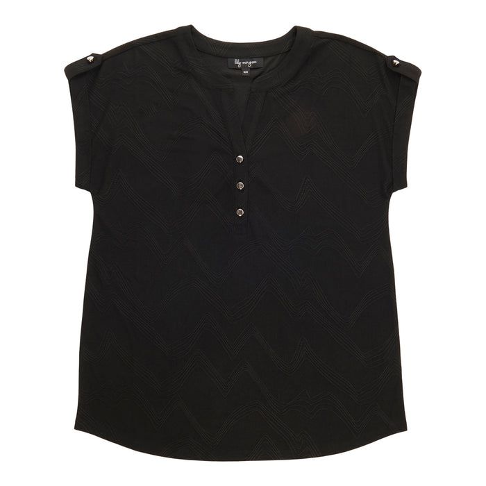 lily morgan Women's Roll Tab Sleeves Top with Buttons