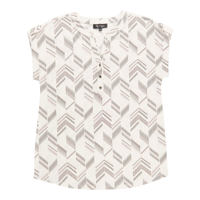 lily morgan Women's Printed Tab Sleeve Button Top