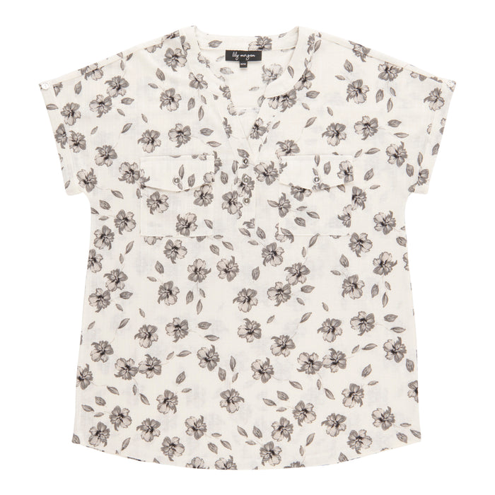 lily morgan Women's Printed Top with Front Pockets