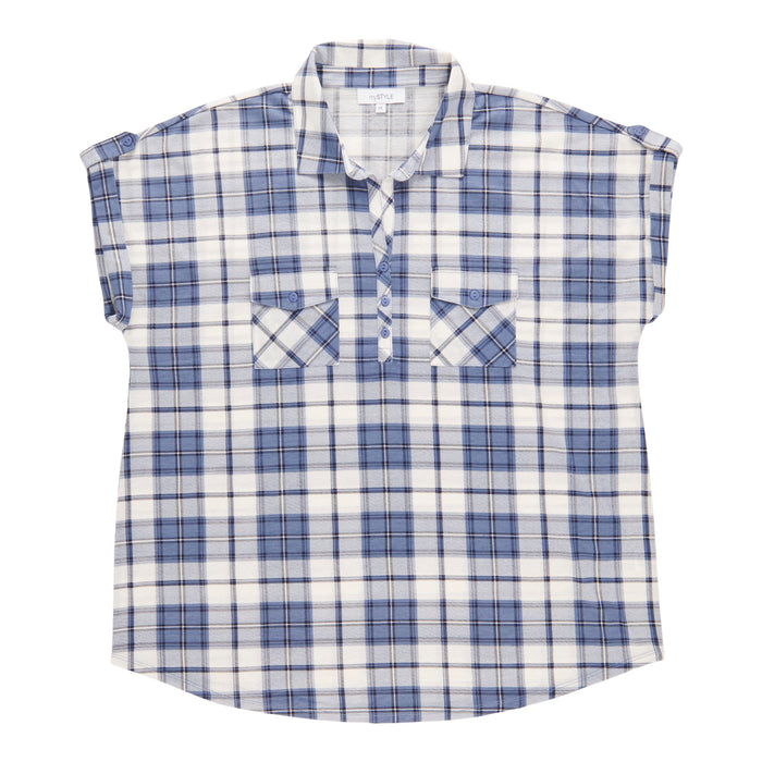 mySTYLE Women's Plus Short Sleeve Plaid Knit Top