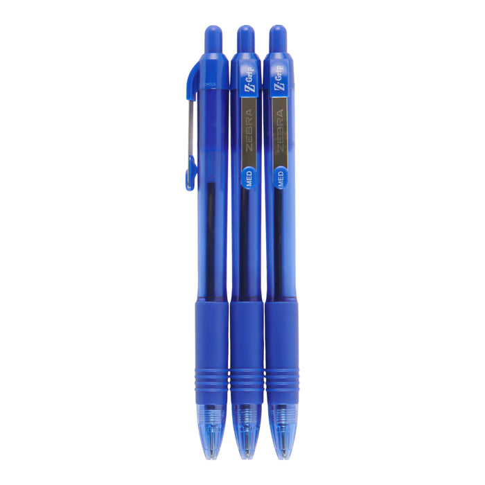 Zebra Z-Grip Retractable Ballpoint, Blue, 3 Pack