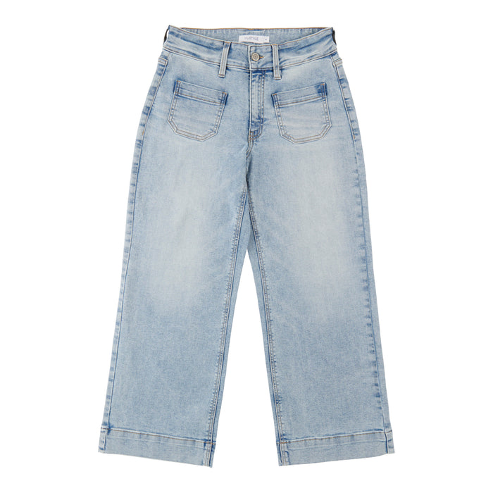Pantalon en denim écourté à jambe semi-évasée Intello urbain mySTYLE pour femmes