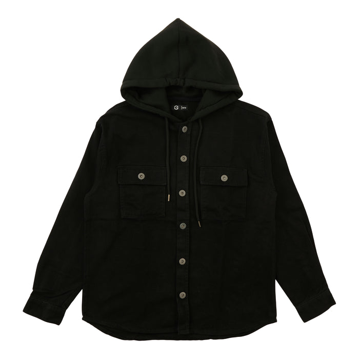 Chemise boutonnée en sergé à capuchon et manches longues pour hommes