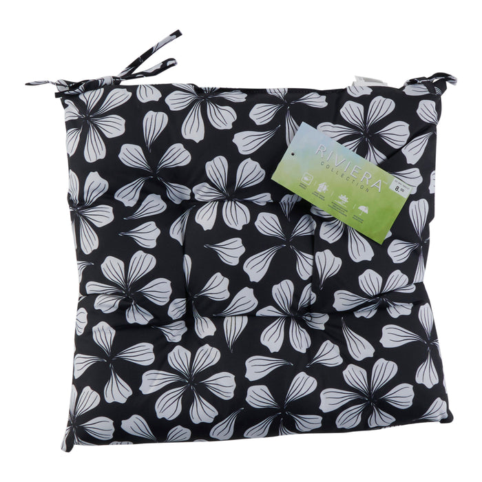 Printed Tufted Outdoor Chair Pad with Ties, 15-in x 15-in.