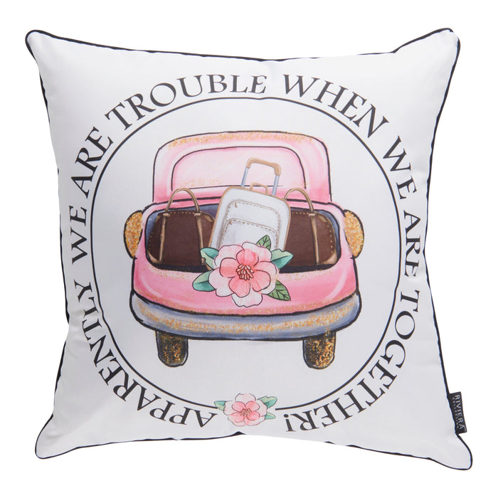 Coussin d’extérieur à imprimé amusant, anglais, 18 po x 18 po