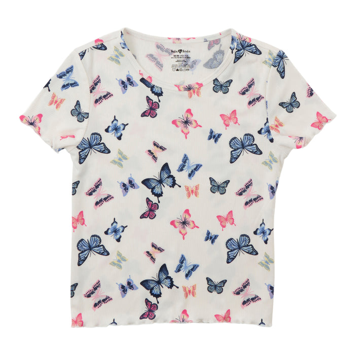 BELLA & BIRDIE Girls' Day Dreamer Ribbed Short Sleeve Top