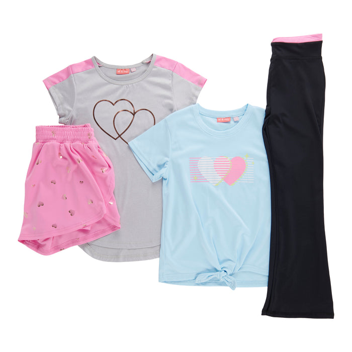 Ensemble de vêtements de sport avec haut à manches courtes pour filles, 4 pièces