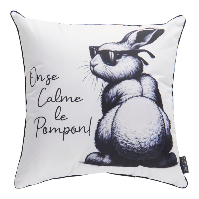Coussin d’extérieur à imprimé amusant, français, 18 po x 18 po