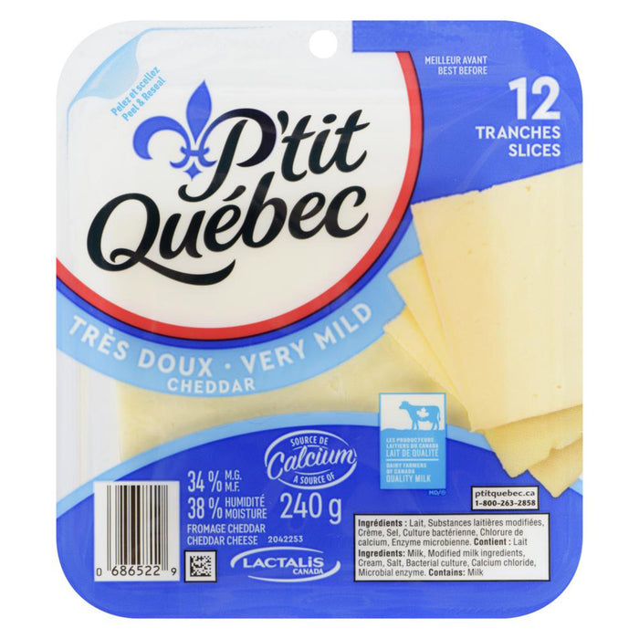P'tit Québec Cheddar Cheese Very Mild 34 % M.F., 12-Pack, 240 g