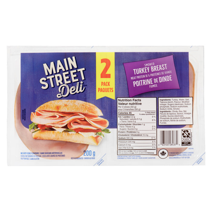 Main Street Deli Poitrine de Dinde Fumée, emb. de 2, 200 g