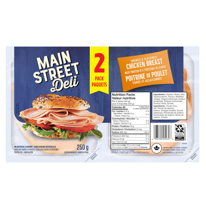 Schneiders MainStreet Deli Poitrine de Poulet Fumée et Assaisonnée, 250 g
