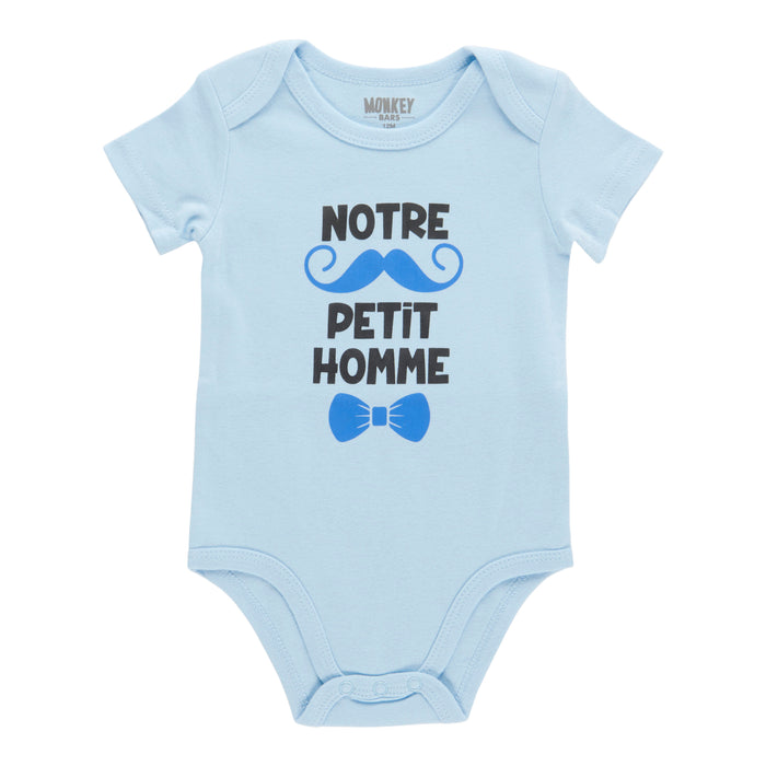 MONKEY BARS Infant Unisex Short Sleeve Printed Onesie, French, 0-24 Month