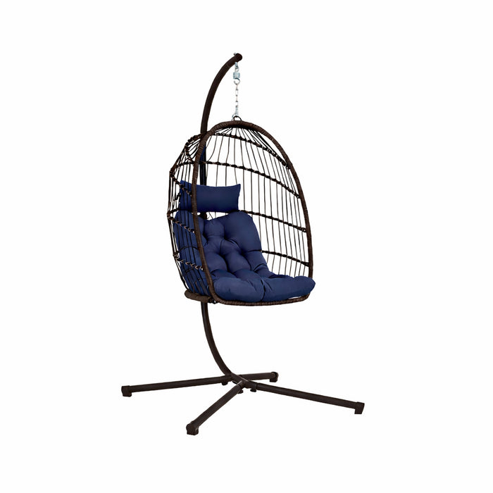 Collapsible Hanging Egg Chair, Blue, 39-in x 39-in x 78-in.