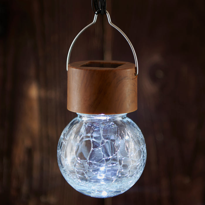 Solar Wood Crackle Ball Light, 2.4-in x 3.5-in.