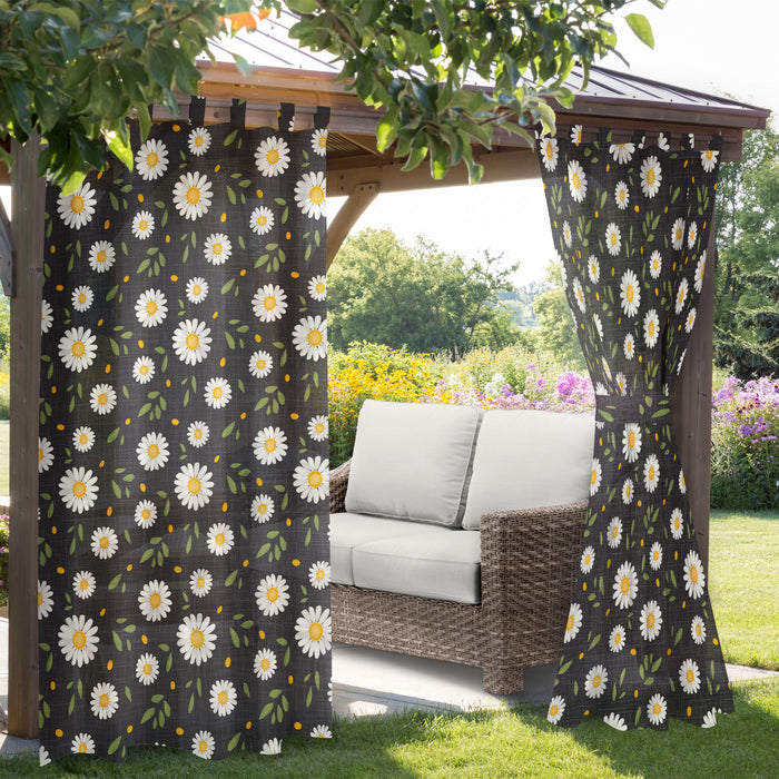 Printed Outdoor Faux Linen Curtain with Velcro Tabs, 54-in x 84-in.
