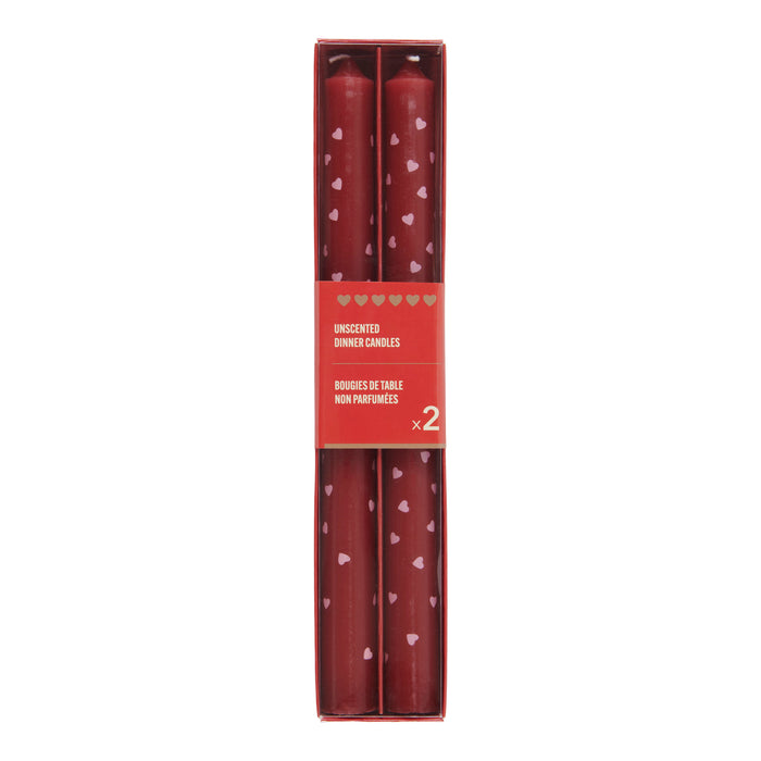 Taper Candles with Hearts, 10-in, 2 Pack