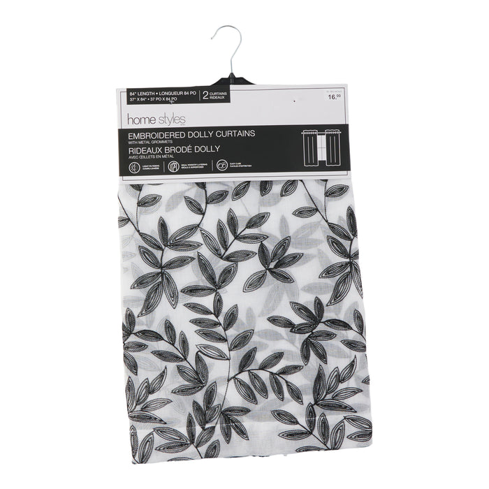HomeStyles Embroidered Dolly Curtains with Grommets, 2-Pack, 37-in x 84-in.