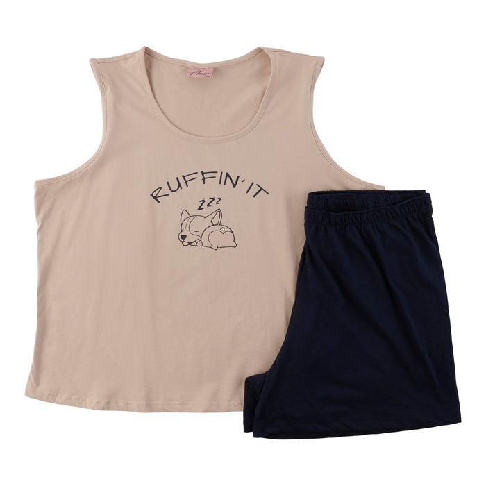 Pyjama avec haut sans manches et boxeur taille plus pour femmes, 2 pièces, assortiment