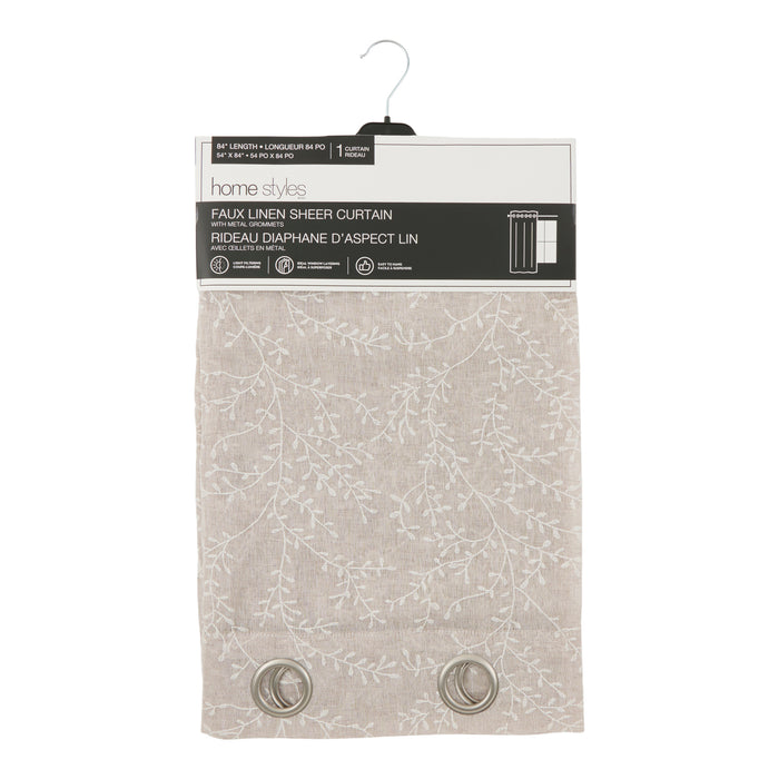 HomeStyles Faux Linen Sheer Curtain, 54-in x 84-in.
