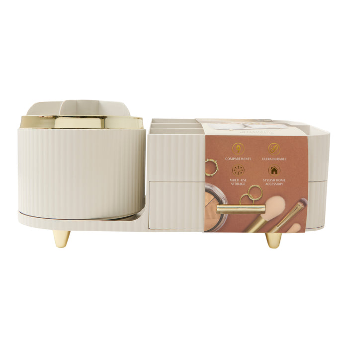 Fluted Cosmetic Organizer, White, 13.5-in x 6.3-in x 6-in.
